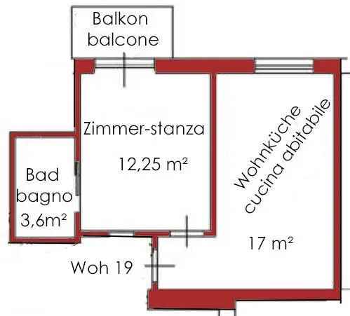 Appartamento di 38 m² con 2 locali e box auto in affitto a Merano